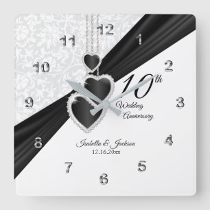 Horloge Carrée 10e anniversaire Onyx et Mariage blanc Keepsaké