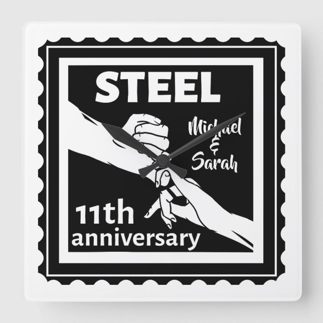 Horloge Carrée 11e anniversaire du mariage tenant la main (Recto)