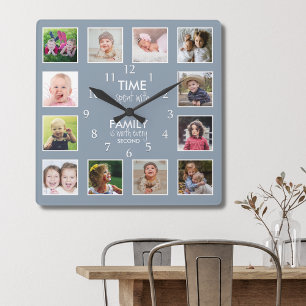 Horloge Carrée 12 Collage Photo Temps Avec Citation Familiale Dus