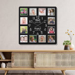 Horloge Carrée 12 Modèle photo Temps Avec Citation Familiale Noir<br><div class="desc">Horloge photo personnalisée avec la citation familiale inspirante "Le temps passé avec la famille vaut chaque seconde". Personnalisez avec 12 de vos photos de famille préférées.</div>