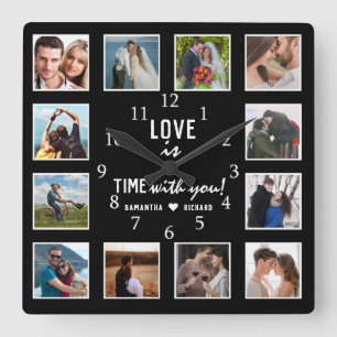 Horloge Carrée 12 Photo Collage Love Quota Wedding Anniversary