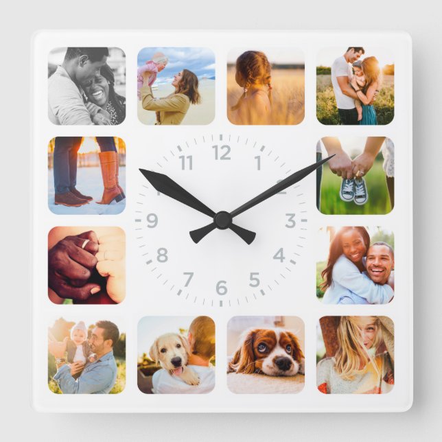 Horloge Carrée 12 Photo Rounded Gray Number Wall Clock (Recto)