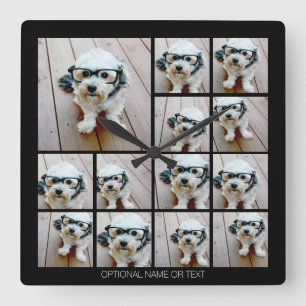 Horloge Carrée 13 Collage de photo amusant avec un texte simple