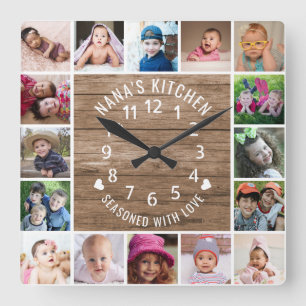 Horloge Carrée 16 Photo Collage Cadre Bois rustique Cuisine de Na