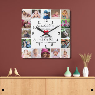 Horloge Carrée 16 Photo Collage Frame Grandchildren