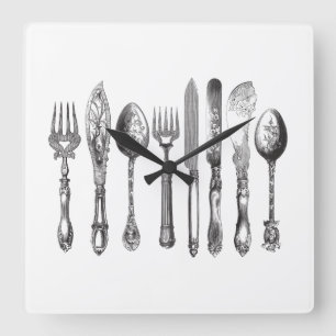 Horloge Carrée 1800s blancs de couteau de cuillère de fourchette