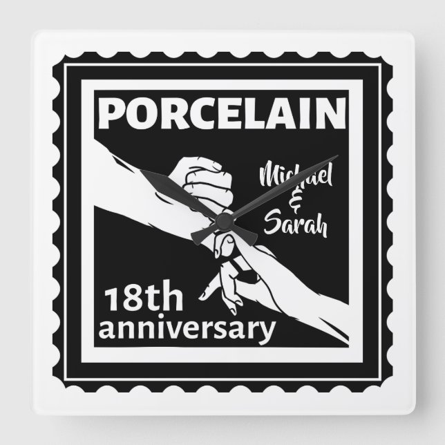 Horloge Carrée 18e anniversaire mariage porcelaine traditionnelle (Recto)