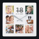 Horloge Carrée 18th birthday custom photo collage friends<br><div class="desc">A wall clock as a gift for a 18th birthday for a woman,  celebrating her life with a collage of your photos. Personalize and add a name,  age 18 and a date. Rendez-vous de Birth ou the date of the anniversary. Black and gray colored letters. A chic white background.</div>