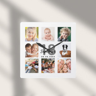 Horloge Carrée 18th birthday custom photo collage girl milestone