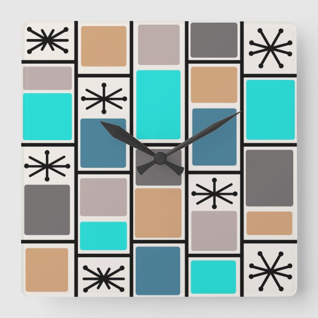 Horloge Carrée 1950 L'Âge Atomique Rectangle Starbursts (Recto)