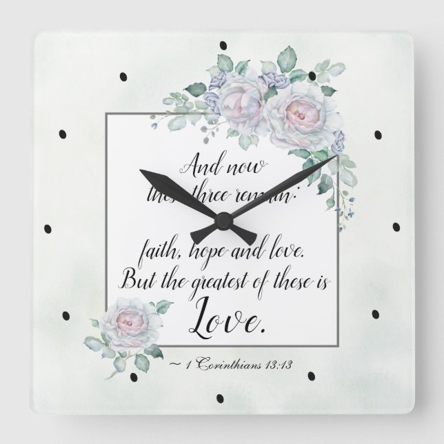 Horloge Carrée 1 Corinthiens 13:13 Foi Espérance Amour, Verset bi (Recto)