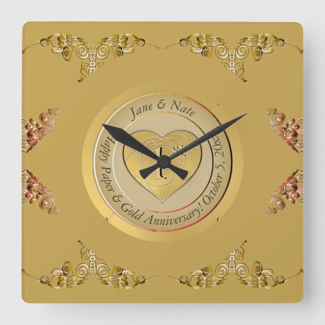 Horloge Carrée 1er anniversaire de mariage en or (Recto)