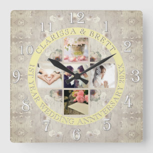 Horloge Carrée 1stYr.Wedding Anniversary Photos de Yellow Medalio