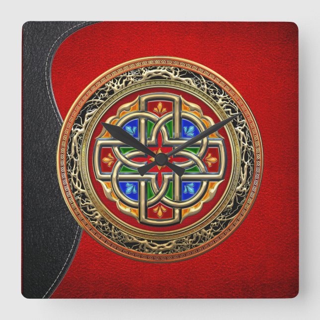 Horloge Carrée [200] Croix celtique [Or+Émail] (Recto)