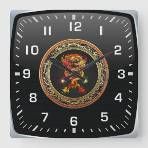 Horloge Carrée [200] Dragons rouges et jaune