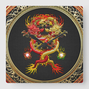 Horloge Carrée [200] Dragons rouges et jaune