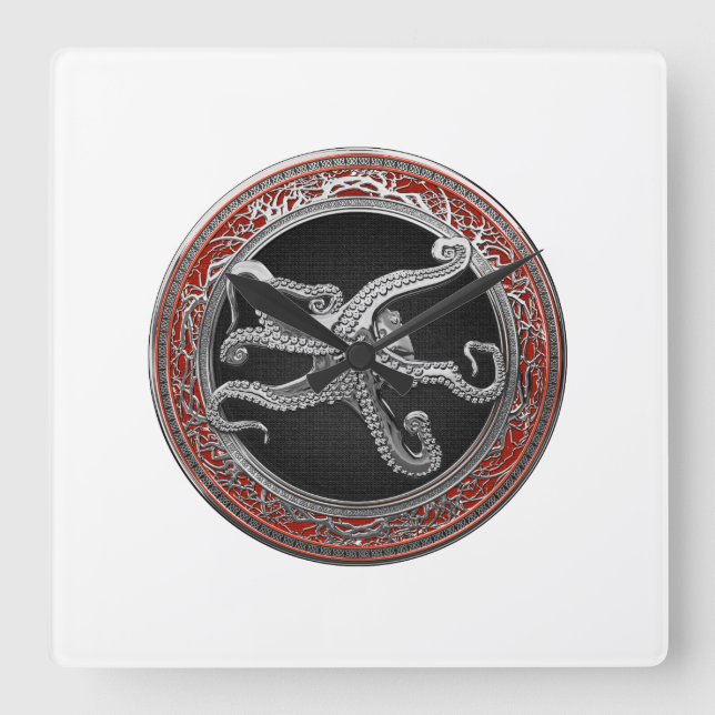 Horloge Carrée [200] Sacred Silver Octopus dans Posture défensive (Recto)