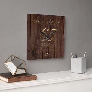Horloge Carrée 2022 Rustique 65e anniversaire de Mariage Parents