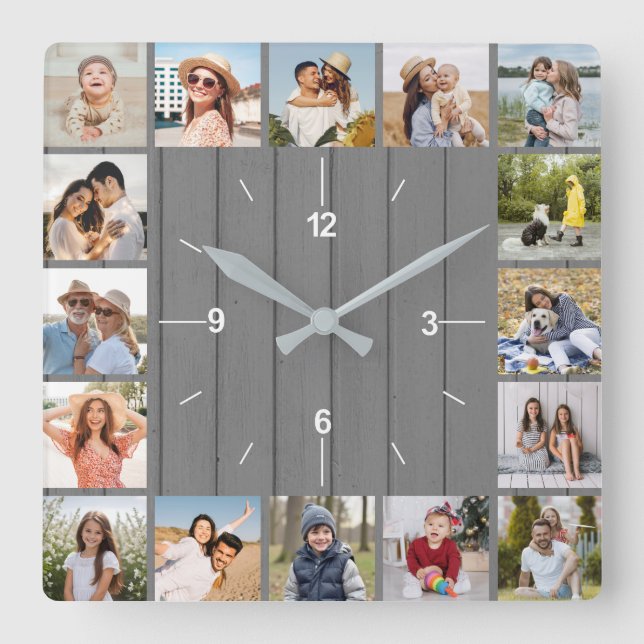 Horloge Carrée 20 Collage Photo Clôture Bois Gris Faux (Recto)