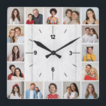 Horloge Carrée 20 Photo Collage Faux Clair clôture en bois blanc<br><div class="desc">Créez votre propre clôture en bois blanc imitation,  photo collage horloge. Ajoutez vos propres images et faites-les vous-mêmes.</div>