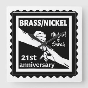 Horloge Carrée 21e anniversaire mariage laiton traditionnel nicke