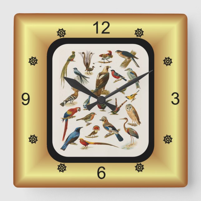 Horloge Carrée 22 Espèces d'oiseaux exotiques ~ L. Prang & Co. (Recto)