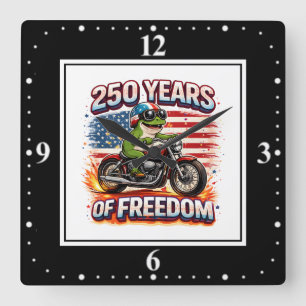 Horloge Carrée 250 Ans De Liberté Grenouille Motarde Patriotique