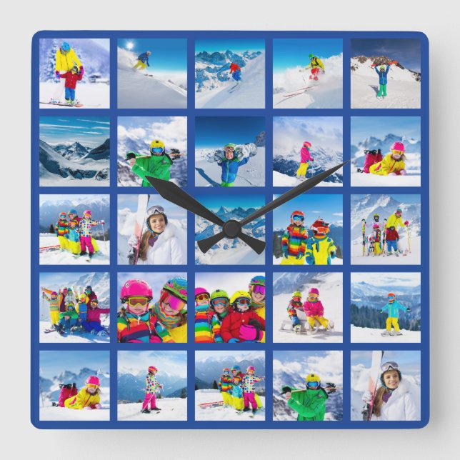 Horloge Carrée 25 Grille de Collage Bleu Foncé (Recto)