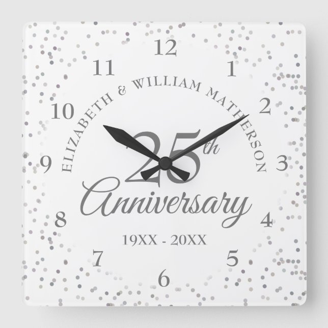 Horloge Carrée 25e anniversaire de la poussière d'argent (Recto)