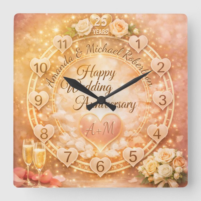 Horloge Carrée 25e anniversaire de mariage (Recto)