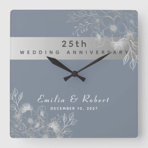 Horloge Carrée 25e anniversaire de mariage