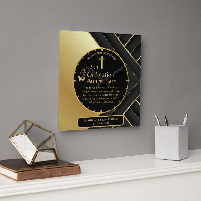 Horloge Carrée 25e Anniversaire du prêtre pasteur Ordination cade (Bureau)