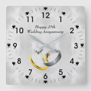 Horloge Carrée 25e Anniversaire Mariage d'argent