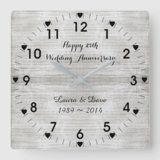 Horloge Carrée 25th Silver Wedding Anniversary