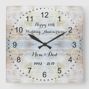 Horloge Carrée 25th Wedding Anniversary Marble Pattern