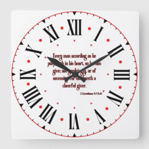 Horloge Carrée 2 Corinthiens 9:7 KJV Bible Verse Numéros Romains