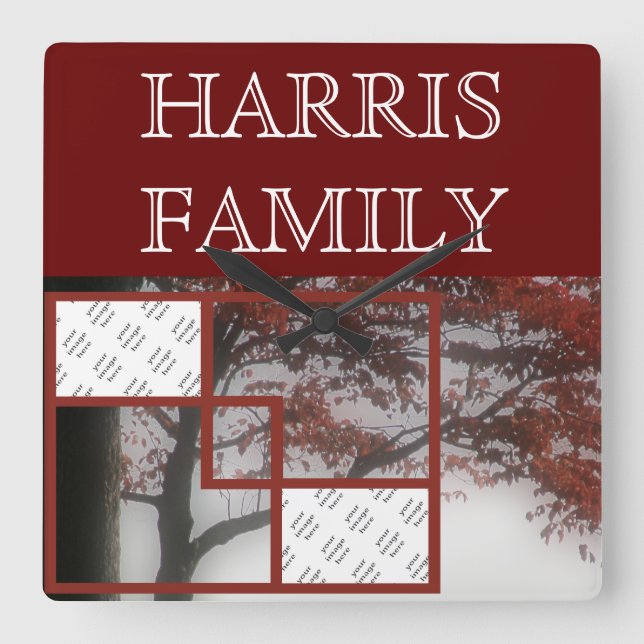 Horloge Carrée 2 Photos Autumn Red Tree | Personalized Wall Clock (Recto)