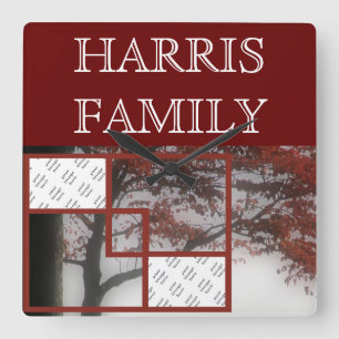 Horloge Carrée 2 Photos Autumn Red Tree Personalized Wall Clock