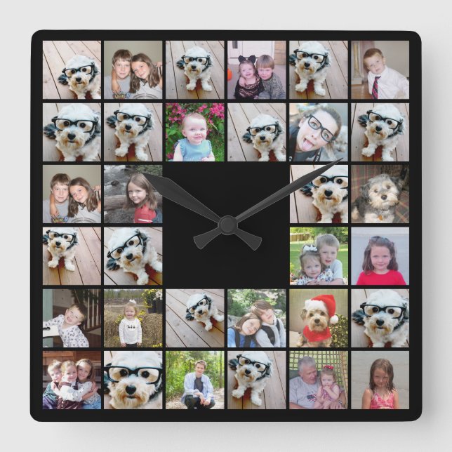 Horloge Carrée 32 Photo Collage Modern Square Layout Black (Recto)