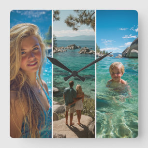 Horloge Carrée 3 Bandes Verticales Longues Photo Boho