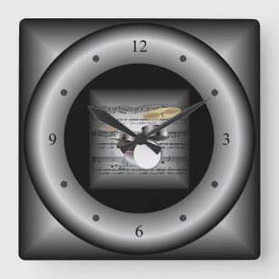 Horloge Carrée 3-D Sheet Music Pillow Silver