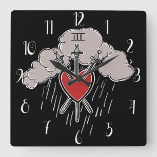 Horloge Carrée 3 d'épées Love Heart Tarot Illustration