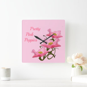 Horloge Carrée 3 fleurs de pavot roses personnalisées She Shed gi