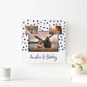 Horloge Carrée 3 Photo Collage moderne Noir blanc Noël