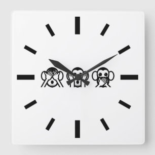 Horloge Carrée 3 Singes Sages Emoji
