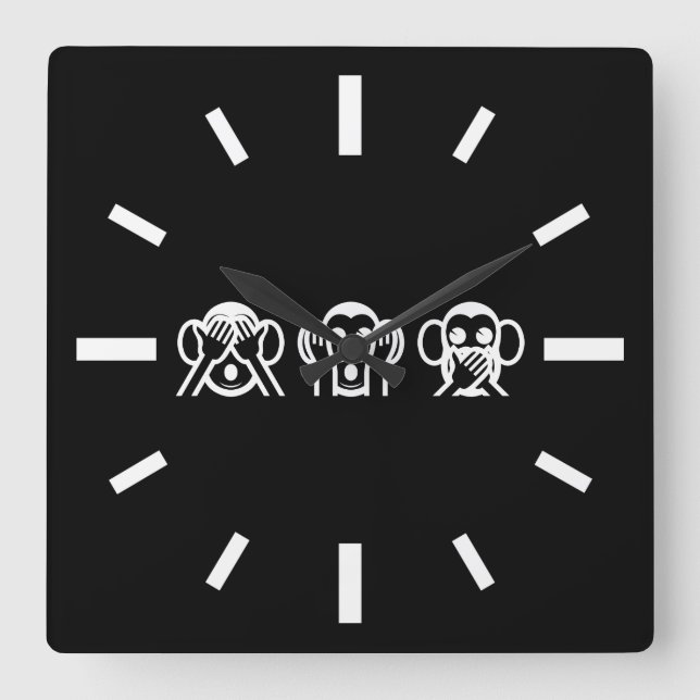 Horloge Carrée 3 Singes Sages Emoji (Recto)