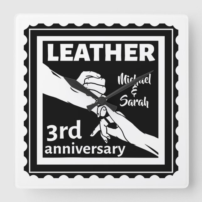 Horloge Carrée 3e anniversaire Mariage en main traditionnelle (Recto)