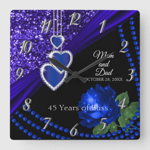 Horloge Carrée 45e anniversaire de la Parties scintillant Bleue S