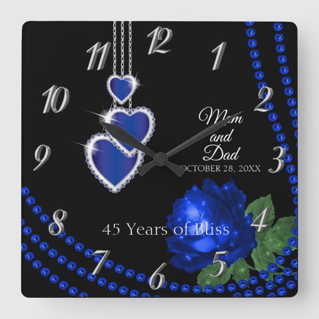 Horloge Carrée 45e anniversaire du Rose bleu Sapphire (Recto)