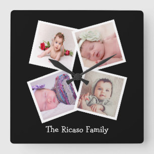 Horloge Carrée 4 Photo Collage Personalized